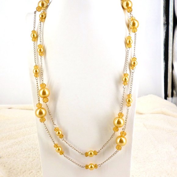 Nolan Miller Gold Tone Necklace Shell Pearls & Crystals 49" 1980s NWOT Perfect - Picture 1 of 4